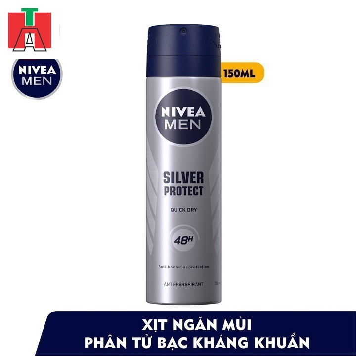 82959-Xịt ngăn mùi NIVEA MEN Silver Protect phân tử bạc kháng khuẩn 150ml