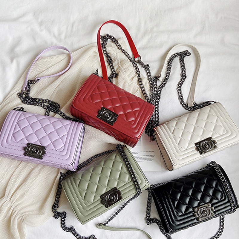 Túi đeo chéo IELGY dáng vuông nhỏ phối dây xích phong cách Hàn Quốc thời trang cho nữ