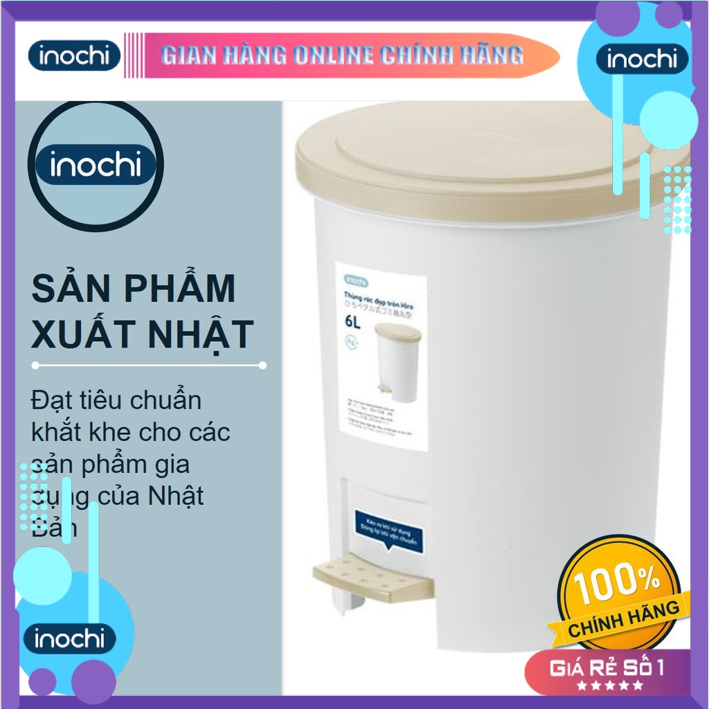 Thùng Rác Nhựa Đạp Chân Inochi Có Nắp Đậy Tròn 6 Lít Làm Sọt Rác Văn Phòng, Đựng Rác Gia Đình, Trong Nhà, Ngoài Trời Đẹp