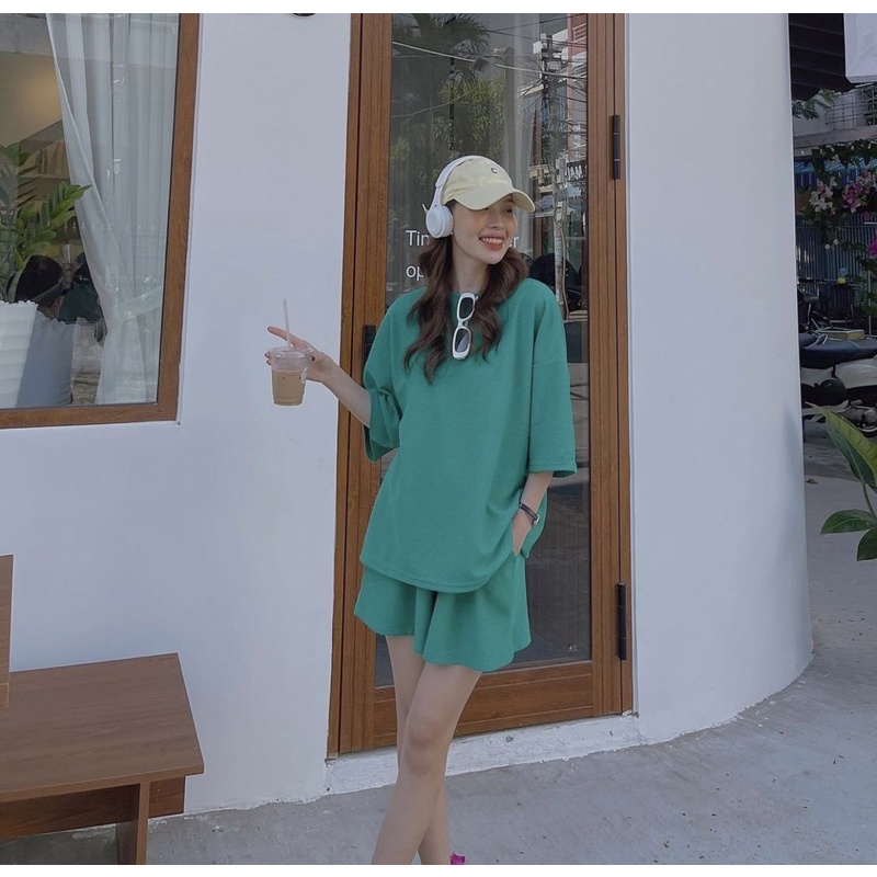 [NEW]SET NỈ TỔ ONG FORM UNISEX TAY LỠ MIX QUẦN SOOC HOT TREND