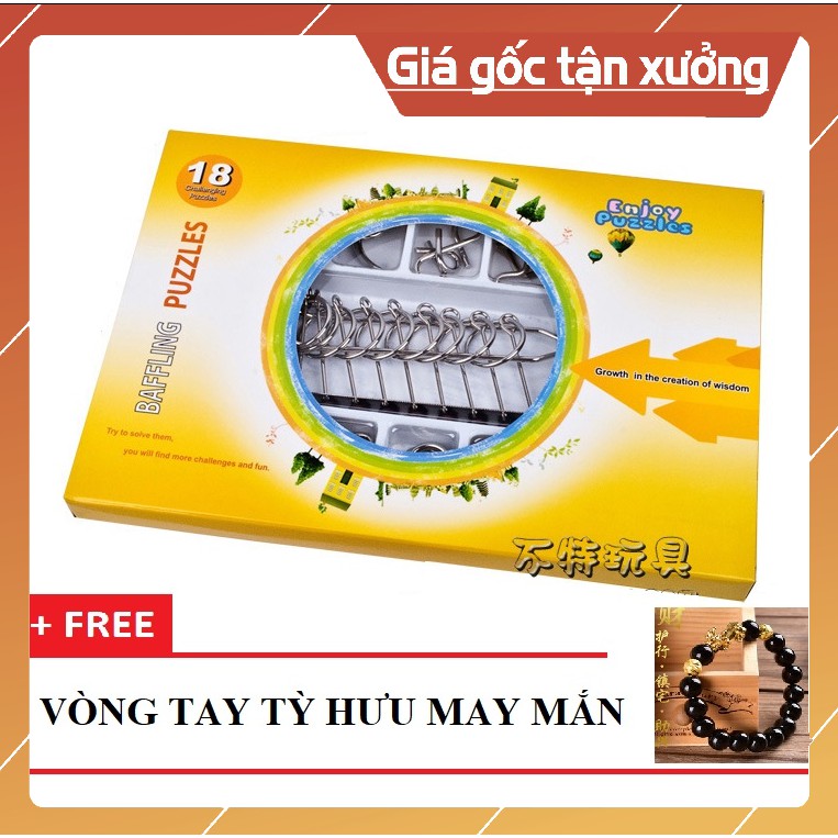 ✔️✔️ TRÒ CHƠI TRÍ TUỆ NHẬT BẢN tháo lắp vòng sắt 18 IN 1 (VÀNG) - TẶNG 1 VÒNG TAY TỲ HƯU MAY MẮN