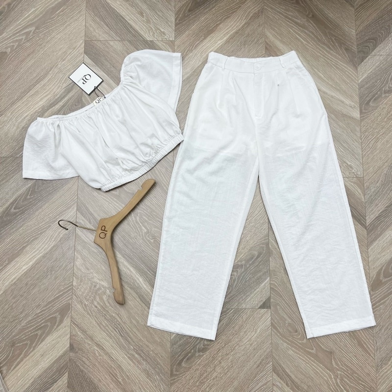 Set áo crotop bèo + quần suông