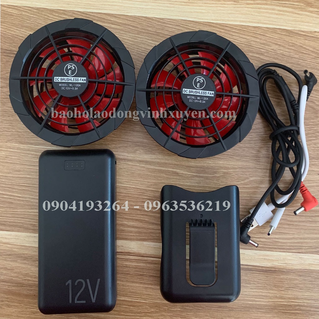 Áo điều hòa bảo hộ lao động thời trang nam Nhật Bản pin 20000 Mah quạt 12V không chổi than chạy 12 giờ bảo hành 12 tháng