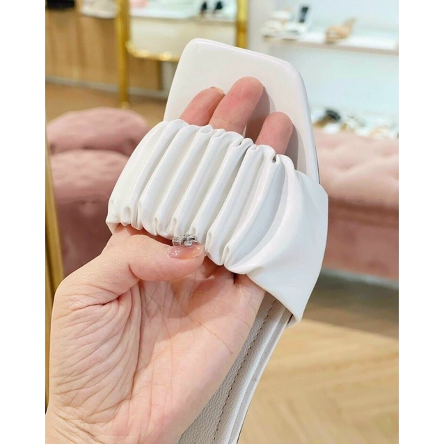Guốc nhăn nữ da mềm đế vuông 7cm sang chảnh Q157