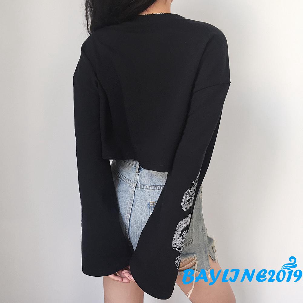 Áo Croptop Tay Dài Cổ Tròn Thiết Kế Đơn Giản Hợp Thời Trang