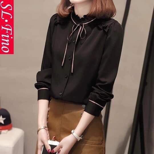 Áo sơ mi nữ 💖FREESHIP💖 Áo sơ mi nữ kiểu dài tay, cổ áo bèo thắt dây nơ, viền cổ tay siêu xinh | BigBuy360 - bigbuy360.vn