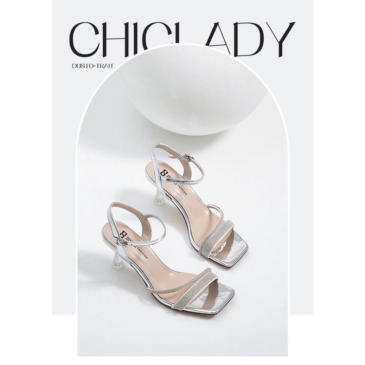 Giày sandal cao gót dusto thười trang công sở đẹp đính đá chắc chắn da mềm êm chân gót cao 7p màu be,vàng-SDDT023