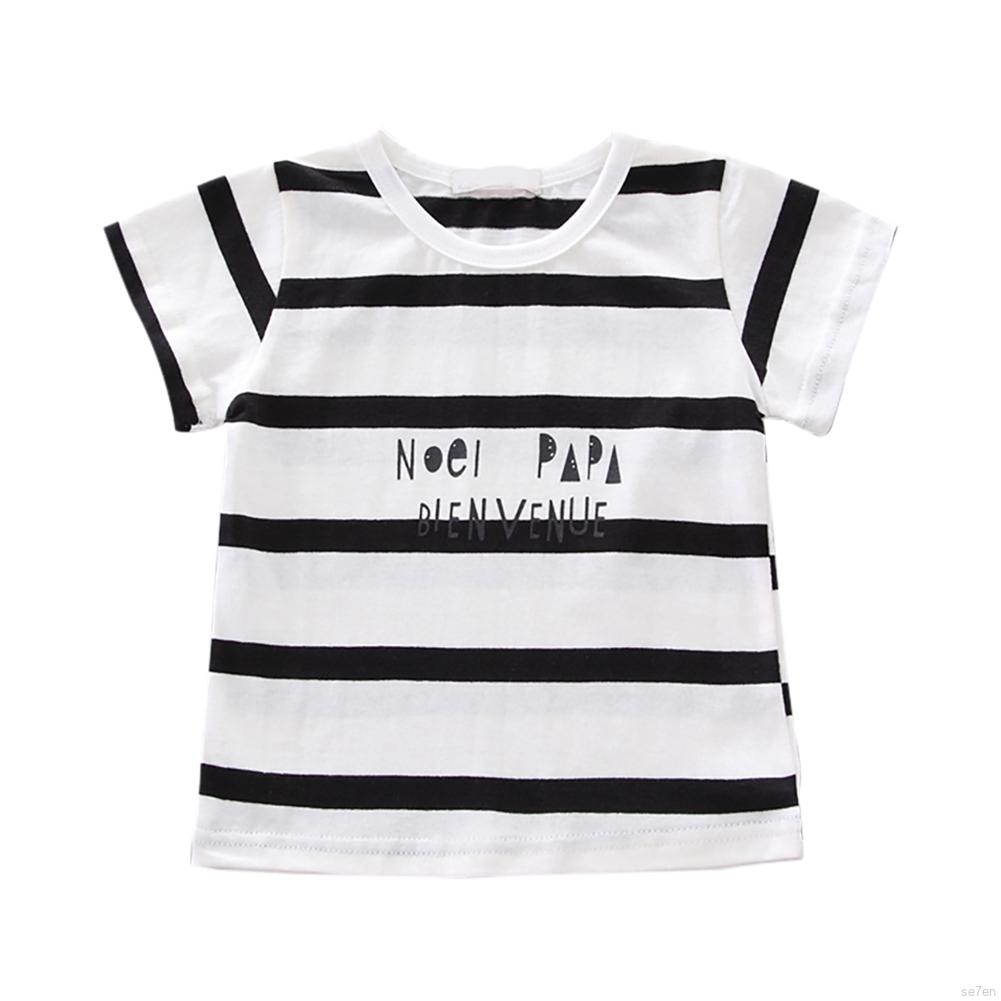 Bộ Áo Phông Ngắn Tay Sọc Ngang + Quần Yếm Denim Cho Bé 0-4 Tuổi