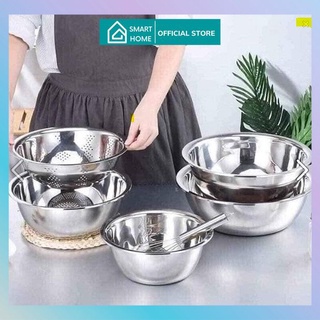 Bộ thau rổ inox không gỉ 5 món tiện dụng, dày dặn