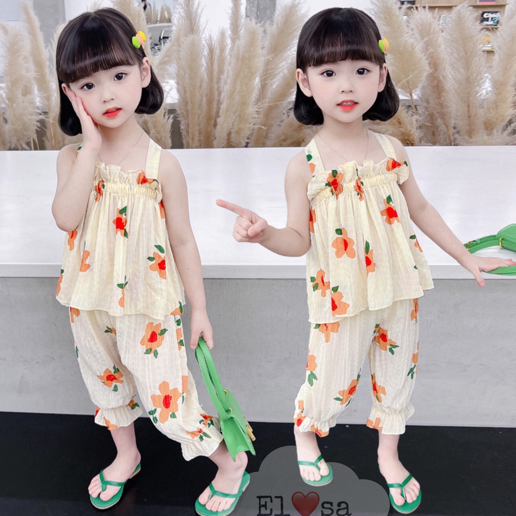 Bộ đũi hoa 2 dây chun ngực cho bé gái 8-20kg