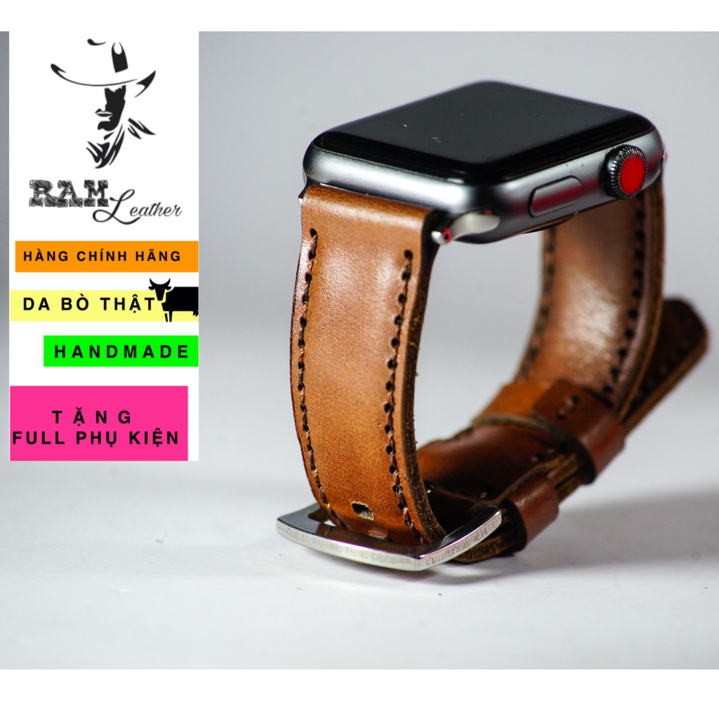 Dây đồng hồ Apple Watch , Iwatch , Iphone Watch Da Bò Thật By RAM Leather Bền Đẹp