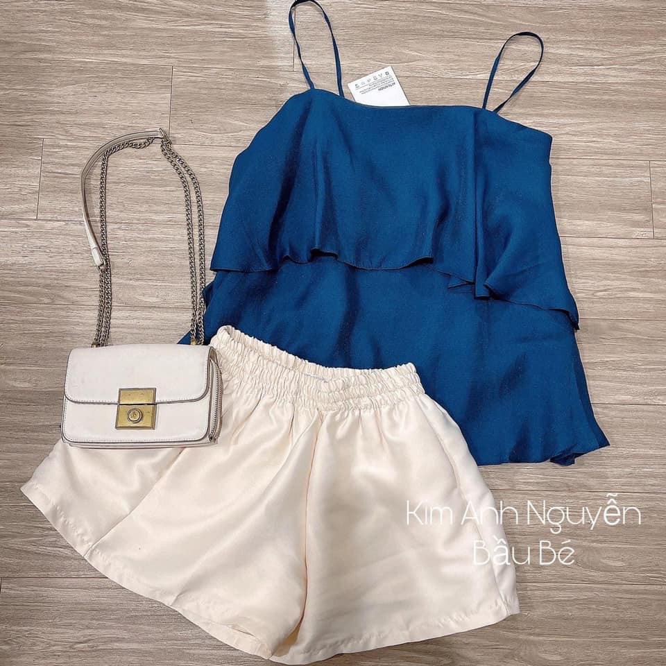 [Mã FAGREEN245 giảm 10% tối đa 30K đơn 99K] Sét Bộ Lụa Bèo Xanh 2s Mix Quần Sooc Gấm