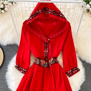 (sẵn) Váy boho du lịch có mũ chất dày dặn