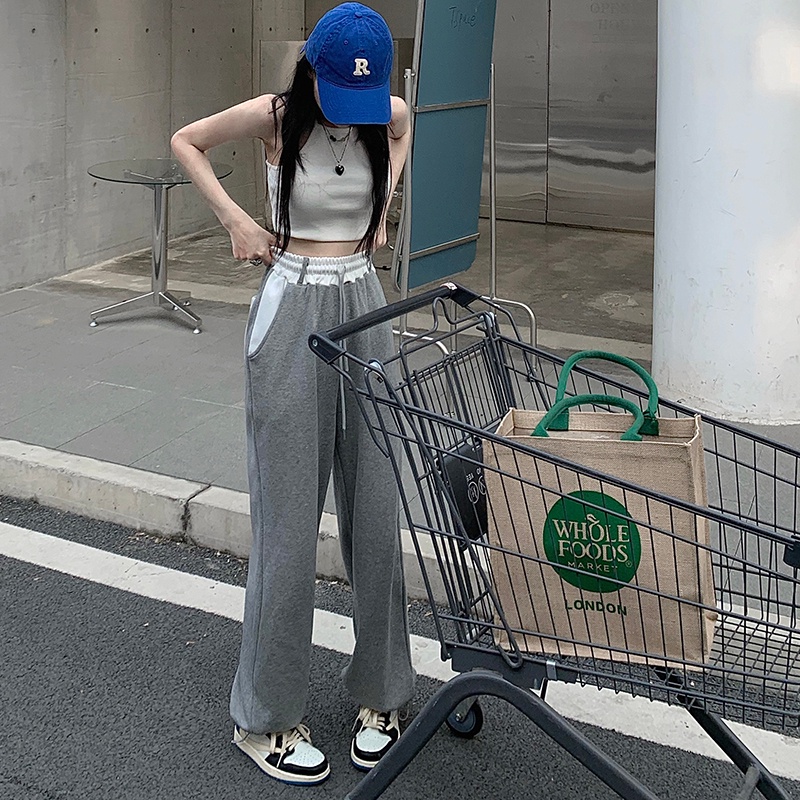 Quần dài SUXI lưng cao ống rộng có dây rút thời trang mùa thu mới dành cho nữ