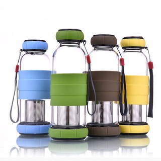Bình Pha Trà Thủy Tinh Có Lõi Lọc Tiện Dụng, Bình Giữ Nhiệt Pha Trà Có Tay Cầm Silicon Chống Nóng - 420ml