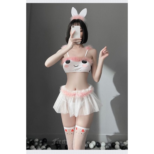 Cosplay hello kitty mèo đính lông thú - bộ đồ ngủ sexy hóa trang gợi cảm | BigBuy360 - bigbuy360.vn