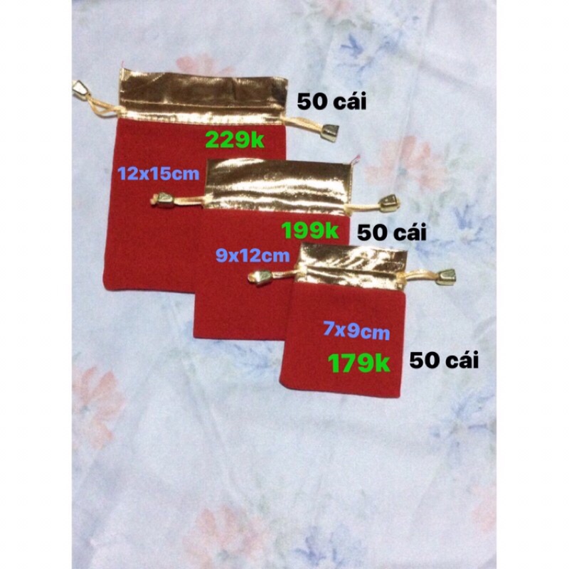 combo-50 túi rút nhung đỏ có 3 size: 7x9 - 8x9,5 - 10x12