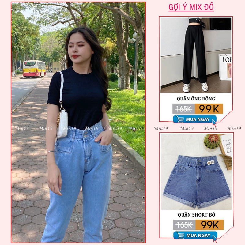 Áo Thun Nữ Tay Ngắn MIN19 Áo Phông Nữ Đẹp Cổ Tròn Dáng Ôm Vải Cotton Nhăn Màu Trắng Nâu Xanh Be Thời Trang Hàn Quốc | BigBuy360 - bigbuy360.vn