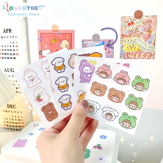 Flowertree Sticker Nhãn dán trang trí hình gấu/thỏ cho sổ sách/vật dụng