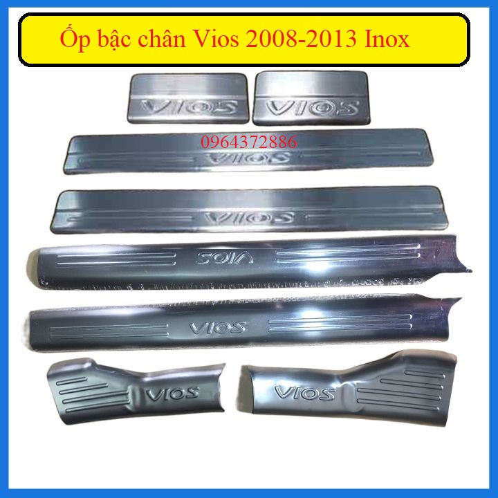 Bộ ốp bậc cửa trong ngoài nẹp bước chân Vios 2014, 2015, 2016, 2017 Inox sáng bóng