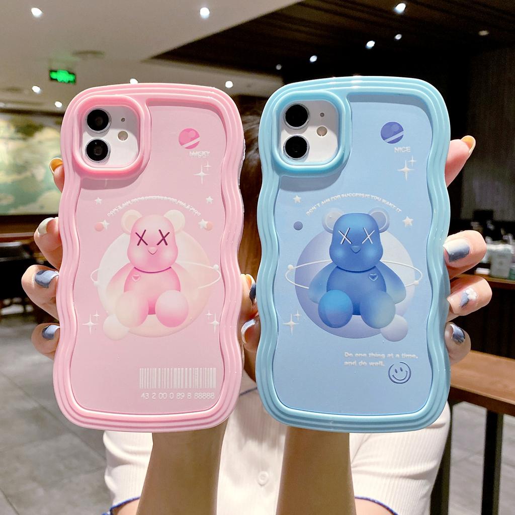 Ốp Điện Thoại Họa Tiết Gấu KAWS Viền Xoắn 2 Trong 1 Cho iPhone 13promax 12 11 X XR XSMAX