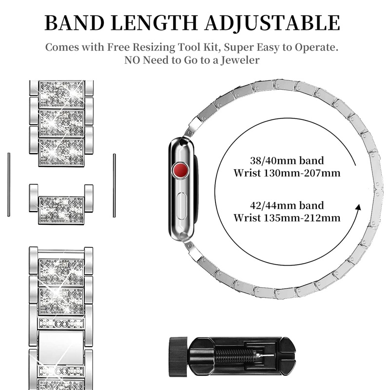 Dây Đeo Đồng Hồ Bằng Thép Không Gỉ Đính Kim Cương Giả Cho Apple Watch SE 6 5 4 Band 40Mm 44Mm Iwatch 38mm 42Mm