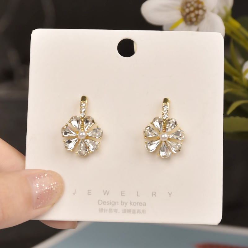 Khuyên Tai Hình Bông Hoa Đính Đá Zircon Toàn Diện Ngọt Ngào Và Tươi Tắn