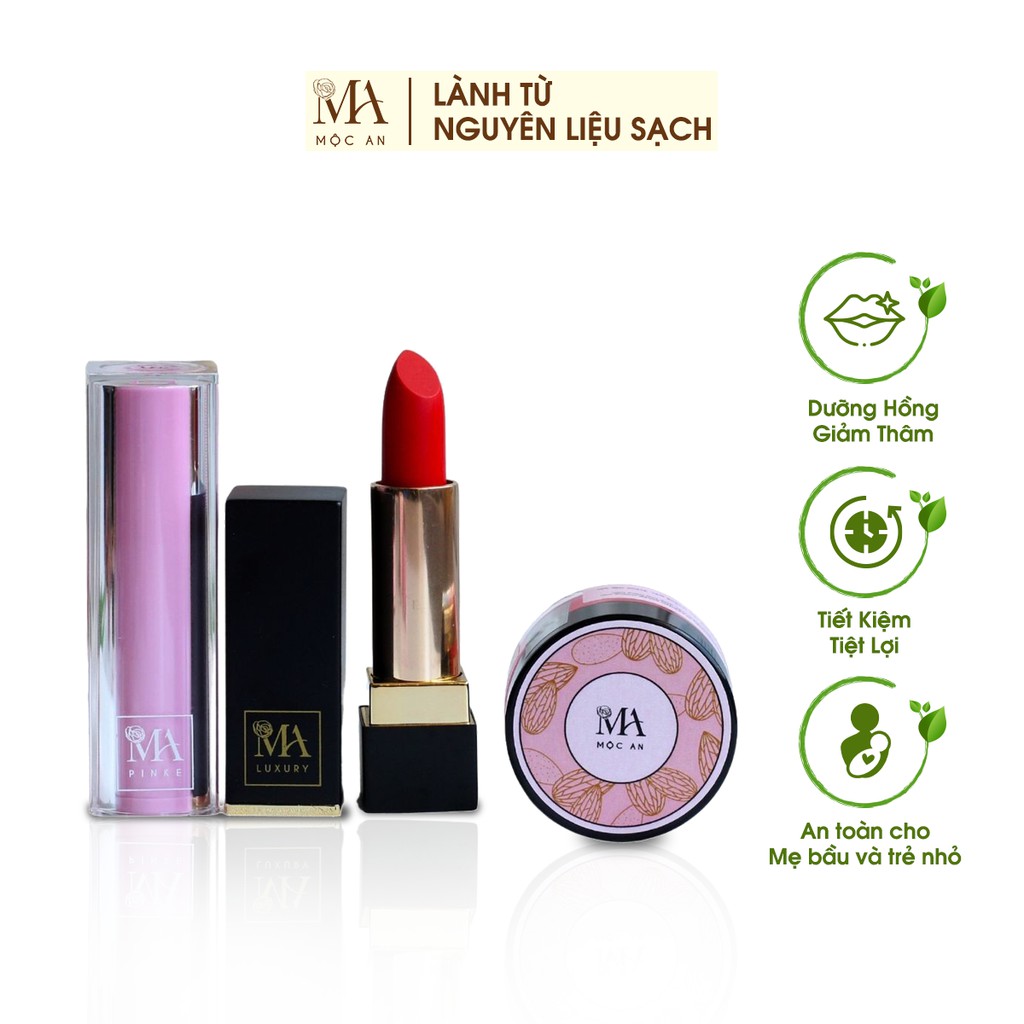 Combo Môi Xinh Pretty Lipstick Mộc An 3 Sản Phẩm Chăm Sóc Đôi Môi Mềm Mịn, Căng Hồng