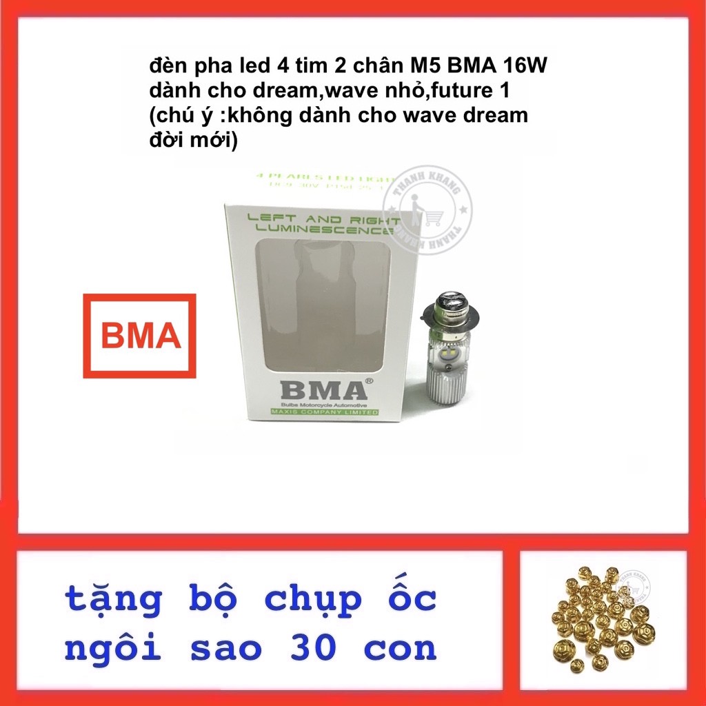 Đèn pha led BMA M5 4 tim 16 W, tặng bộ chụp ốc ngôi sao 30 con màu vàng thanh khang 001000095 006000560
