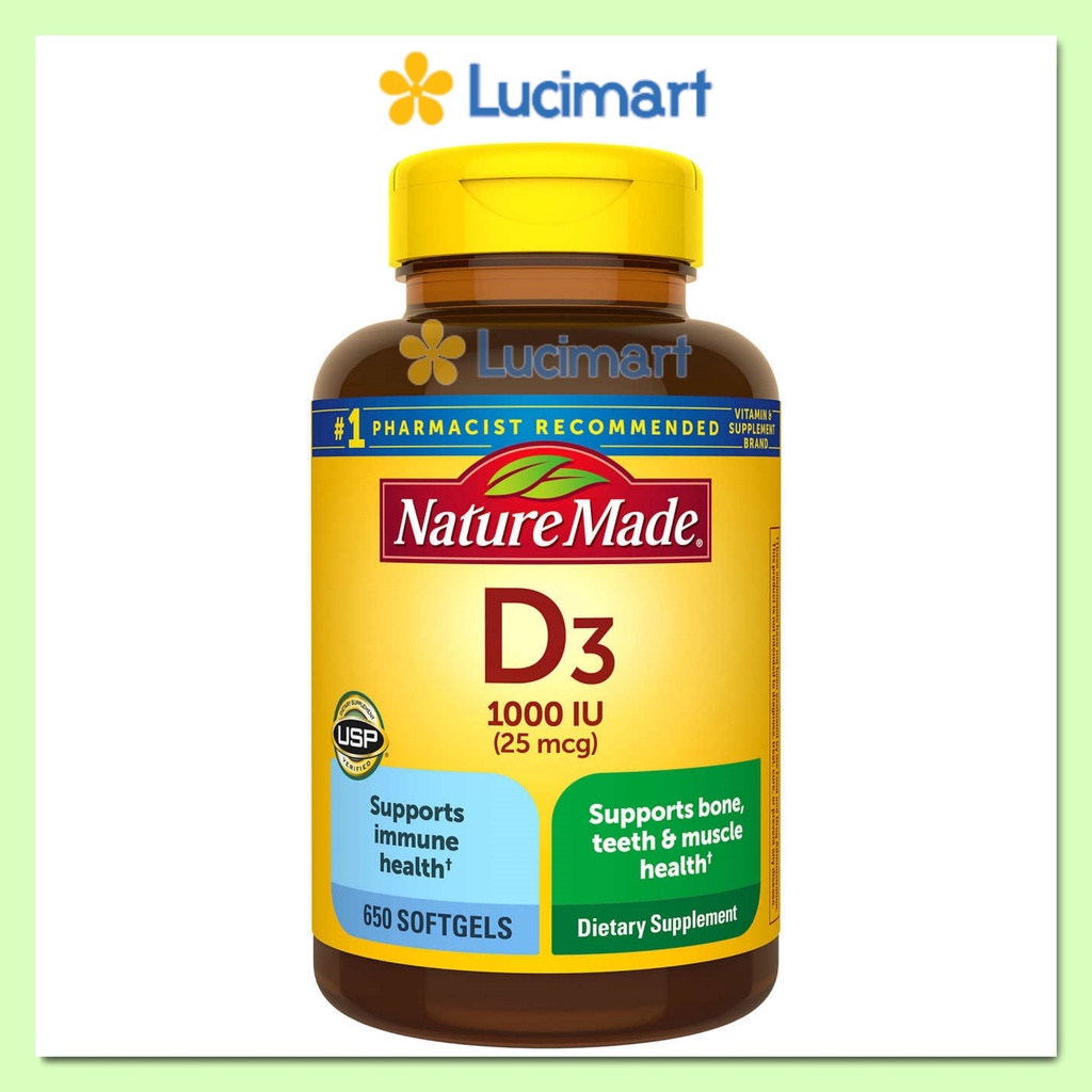 Viên uống Vitamin D3 Nature Made Vitamin D3 1000 IU 25mcg