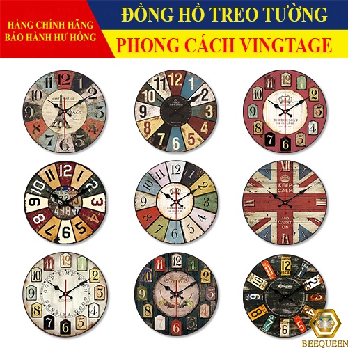 Đồng Hồ Trang Trí Treo Tường Kim Trôi Phong Cách Vintage Cổ Điển Size 30cm