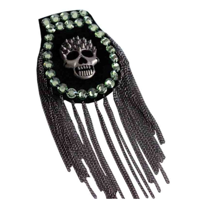 Bùa Hộ Mệnh Đầu Lâu Bằng Hợp Kim Đính Đá Phối Tua Rua Đeo Vai Hóa Trang Halloween Cho Nam Và Nữ