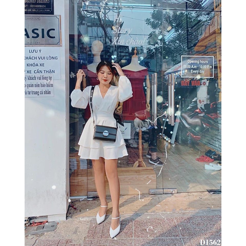 Đầm trắng dự tiệc dáng xòe tay dài thiết kế | ZOMI - D1562 | BigBuy360 - bigbuy360.vn