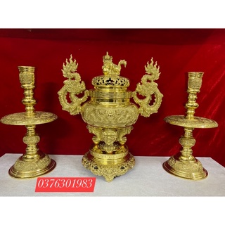 Bộ lư thờ đỉnh thờ bằng đồng cao cấp 40 cm, bộ đồ thờ đồng cao cấp đỉnh nặng 7kg
