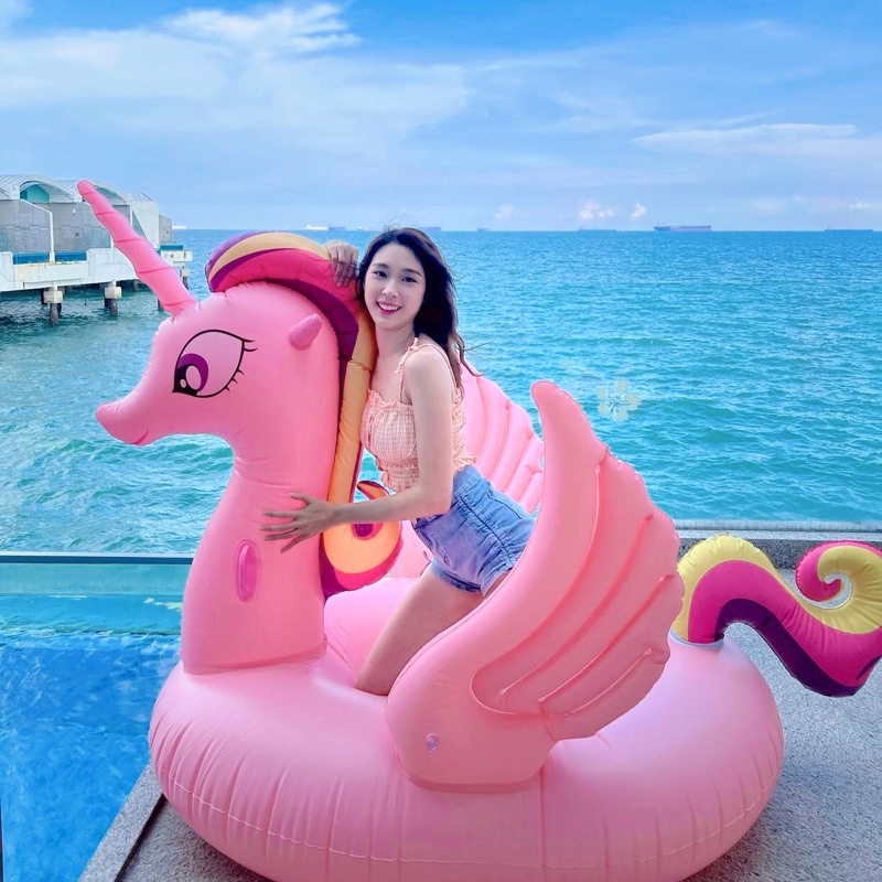 Phao Bơi Pony Hồng 275cm Khổng Lồ Người Lớn Kèm Bơm + Phao Mini