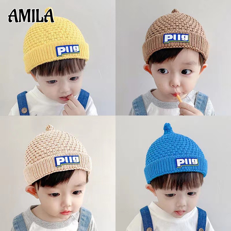 Mũ dệt kim dày AMILA giữ ấm thời trang thu đông cho bé trai và bé gái
