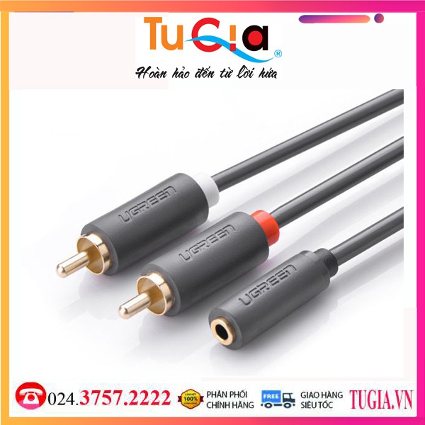 Cáp Audio 3.5mm âm ra 2 RCA dương dài 20cm UGREEN 10561 - Hàng chính hãng