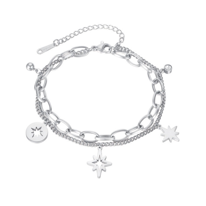 Lắc Tay 2 Tầng Dây Xích Ngôi Sao Tám Cánh Titan Ko Đen TT 4163