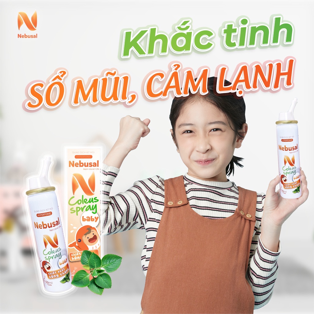 Xịt Mũi Nebusal Coleus - Chiết xuất Húng Chanh giảm Nghẹt Mũi, Sổ mũi ở người lớn và trẻ em