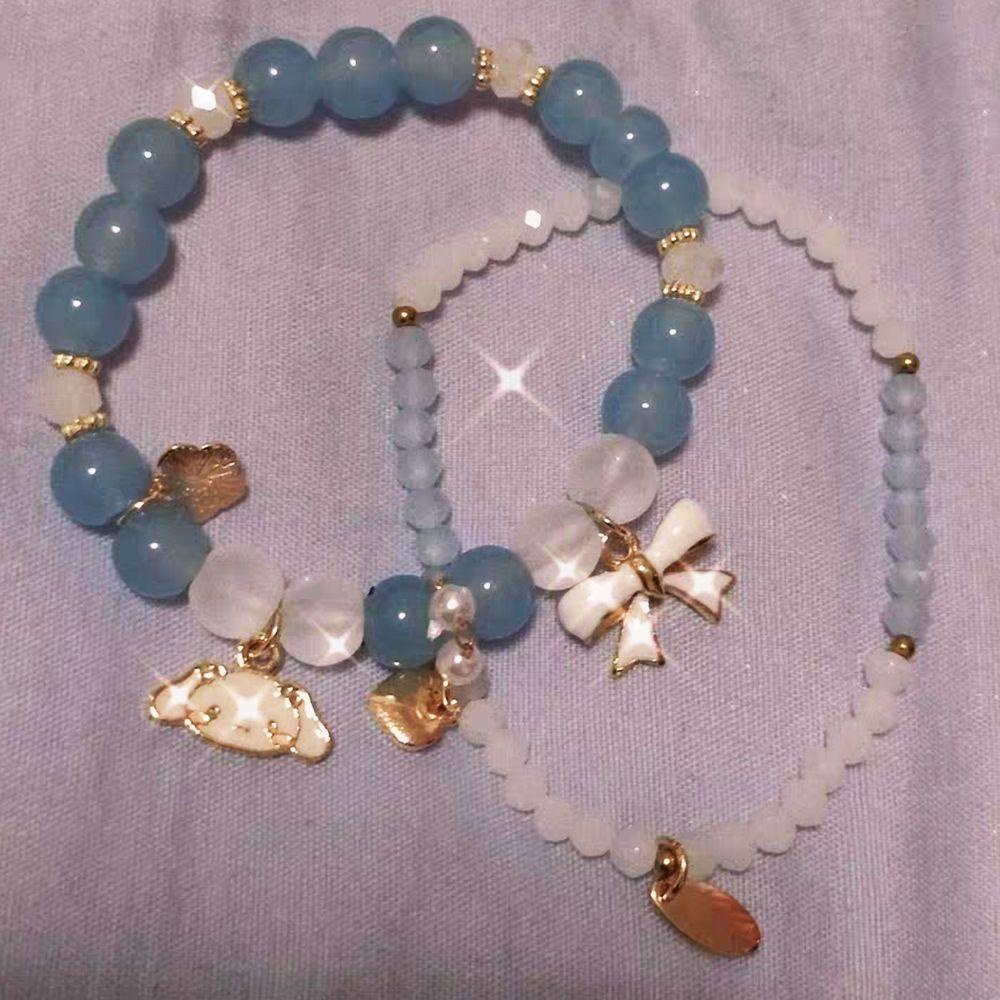 Giày MXGOODS Thời Trang Cá Tính Xinh Xắn Cho Nữ|Vòng Đeo Tay Hạt Tròn Màu Trơn Đính Nơ Hoa / Chú Chó Cinnamon Dễ Thương Dùng Làm Quà Tặng