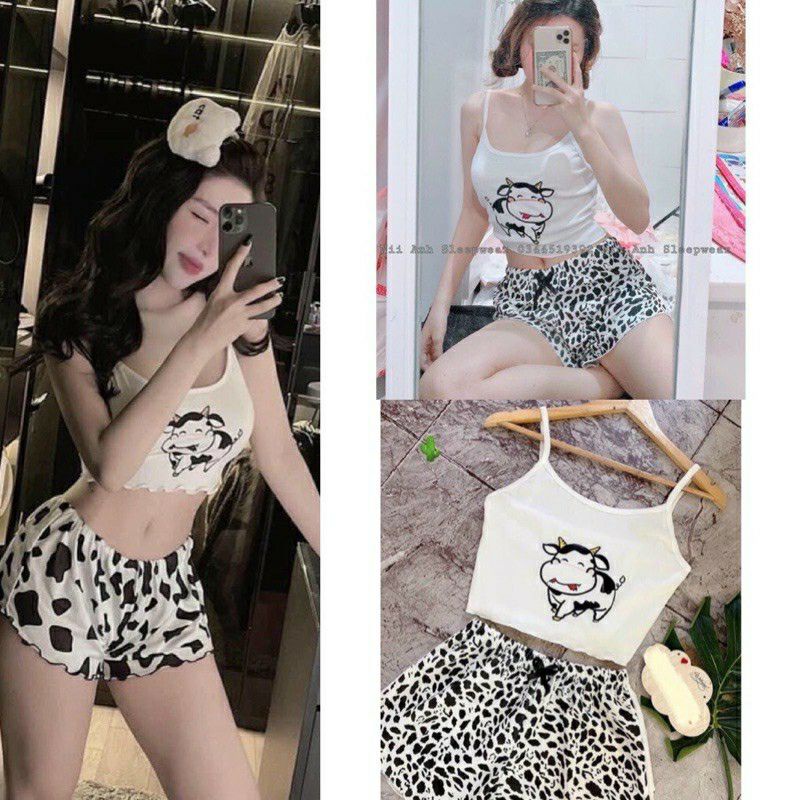 set áo crotop 2 dây bò sữa +quần có bán lẻ áo hoặc quần