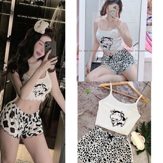 Set áo crotop 2 dây bò sữa +quần có bán lẻ áo hoặc quần