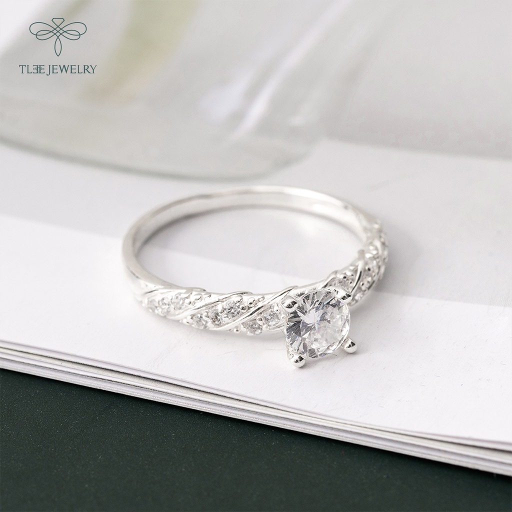 Nhẫn bạc nữ TLEE ổ đá nhỏ 4 chấu lấp lánh dây xoắn nữ tính NCJ A0180