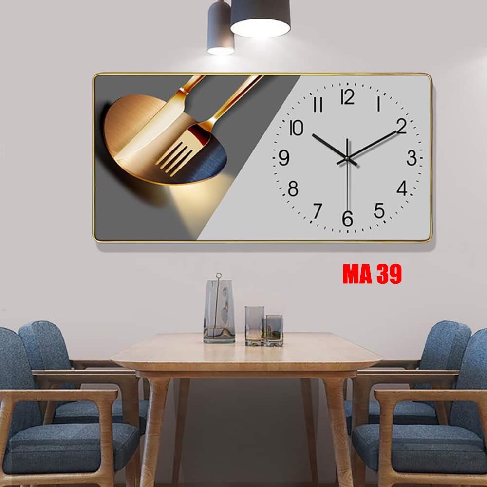 Tranh đồng hồ treo tường ngang tráng gương quà tặng tết tân gia nhà .