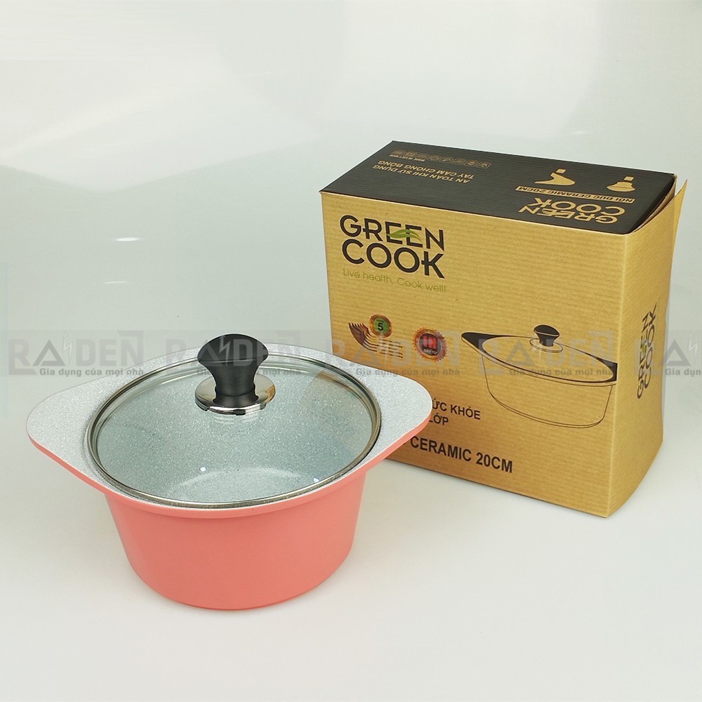 Nồi quánh đúc Ceramic đáy từ Greencook size 18/20/24cm vân đá đẹp chuẩn hình ảnh, dùng được mọi loại bếp