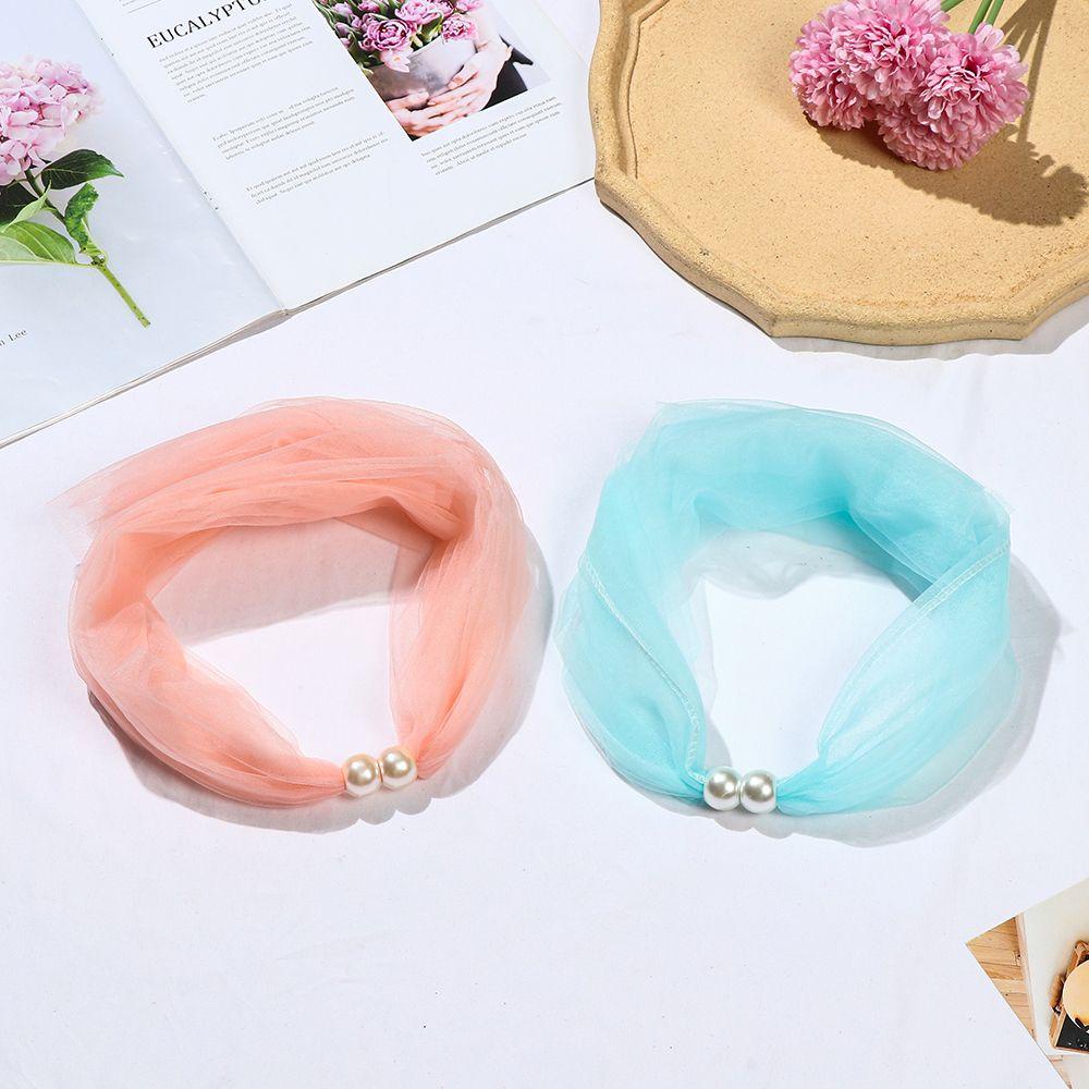 HS Khăn Choàng Cổ Vải Lụa Đính Hạt Giả Ngọc Trai