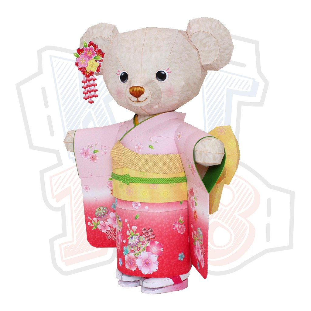 Mô hình giấy đồ chơi gấu chibi cute Kimono Teddy Bear