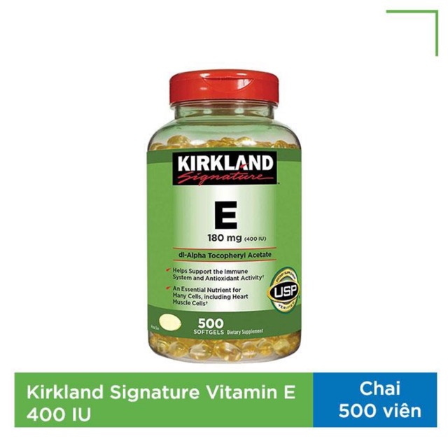 Viên Uống Vitamin E Hỗ Trợ Làm Đẹp Da & Chống Lão Hóa Kirkland Vitamin E 400 I.U 500 Viên