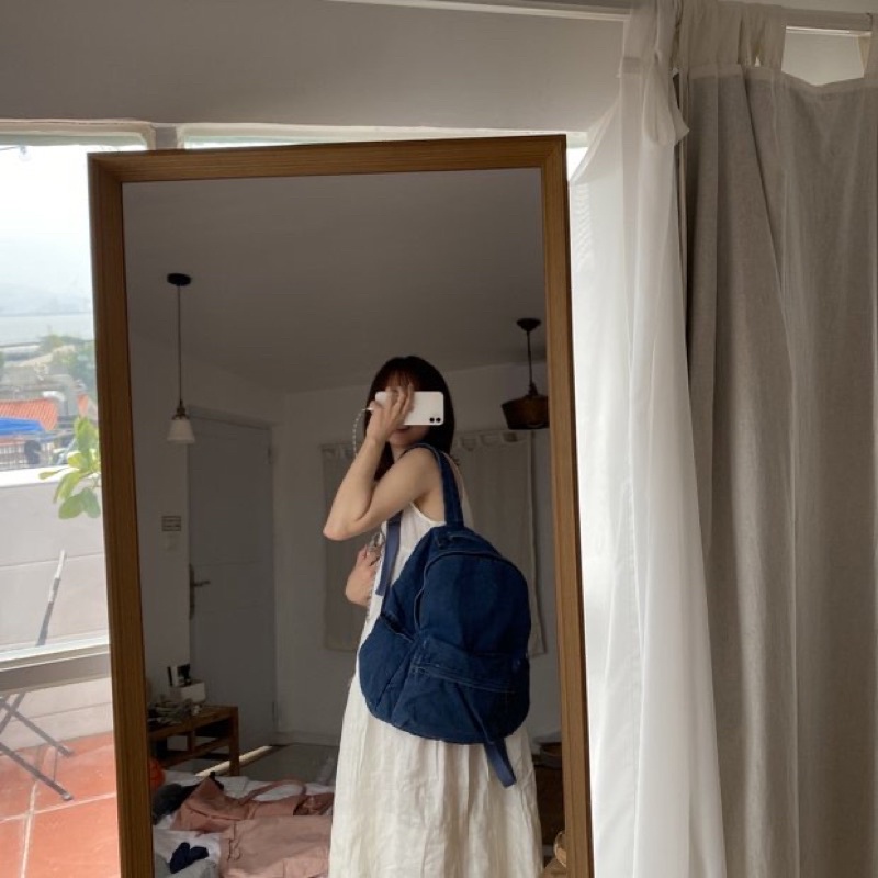 Balo màu jean trơn Basic chất Canvas mềm phong cách Ulzzang