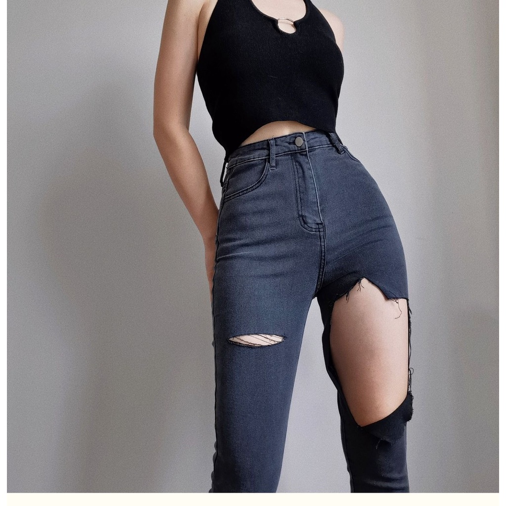 [Mã FAMARAL1 giảm 10K đơn 50K] Quần jeans dài BigSize Rách To 1 bên đùi cực bụi đủ màu đủ size